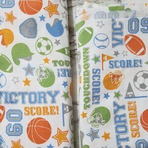 Fabric Remnants Cotton Sports White Background Green Blue Orange 4 3/8  Yards